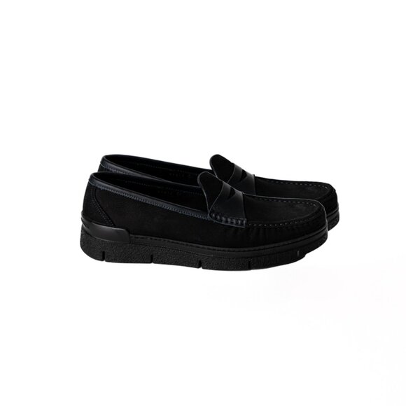 New 100% Italian Made Men Suede Loafers, Midnight, Black - Picture 2 of 5